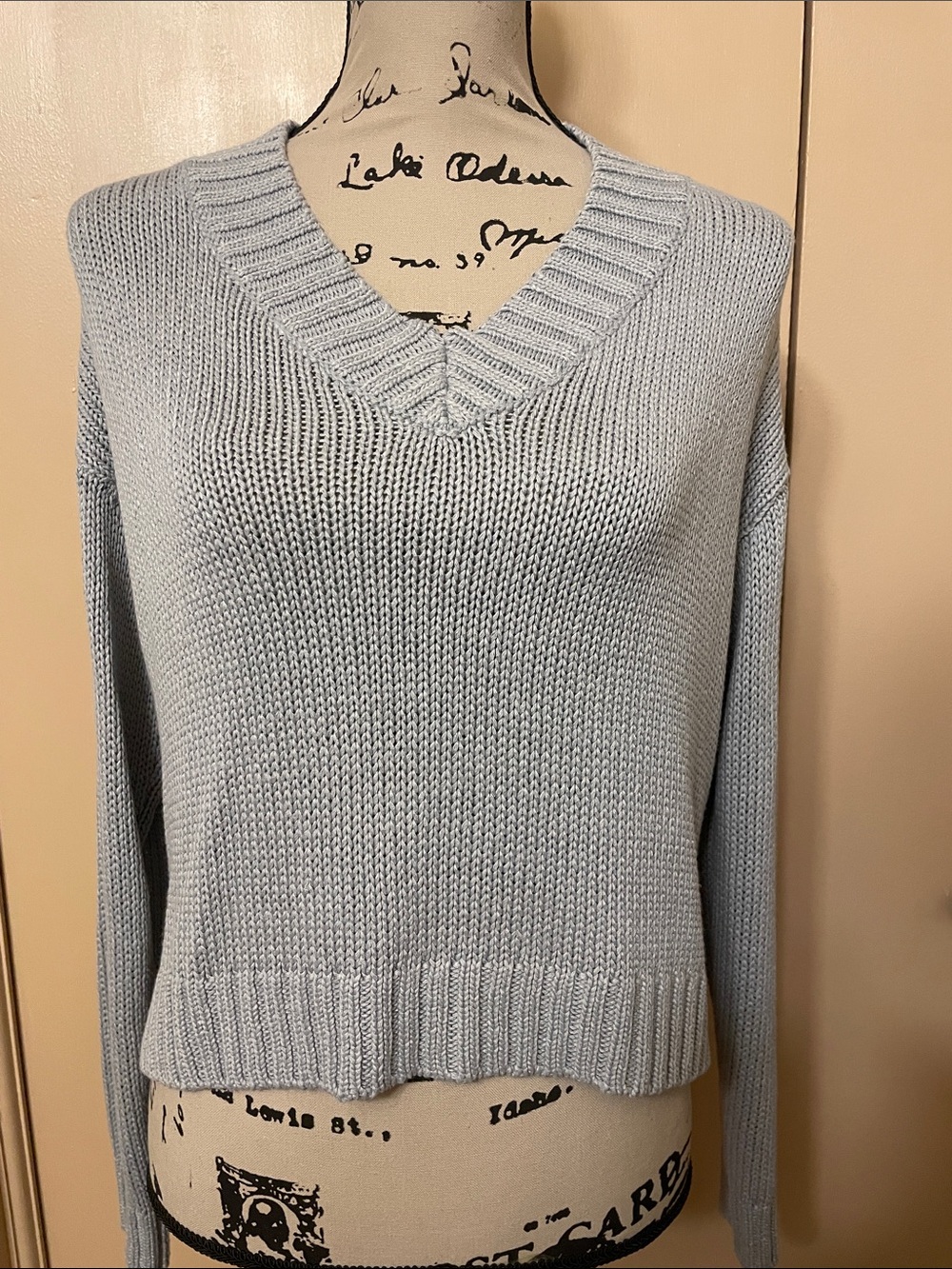Harper Light Blue/Gray V-Neck Women’s Sweater